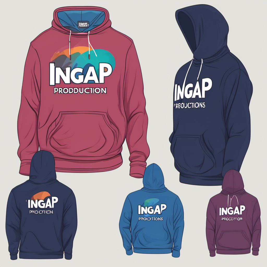 Design me a hoodie with multiple color schemes and using the words InGap Productions.