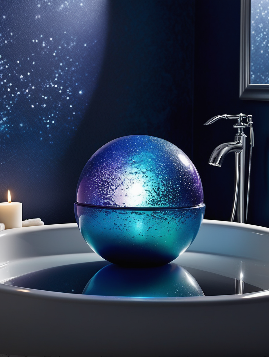 Transform your bath into a moonlit oasis with a bombs that mimics the enchanting glow of moonlight, casting silver and iridescent reflections.