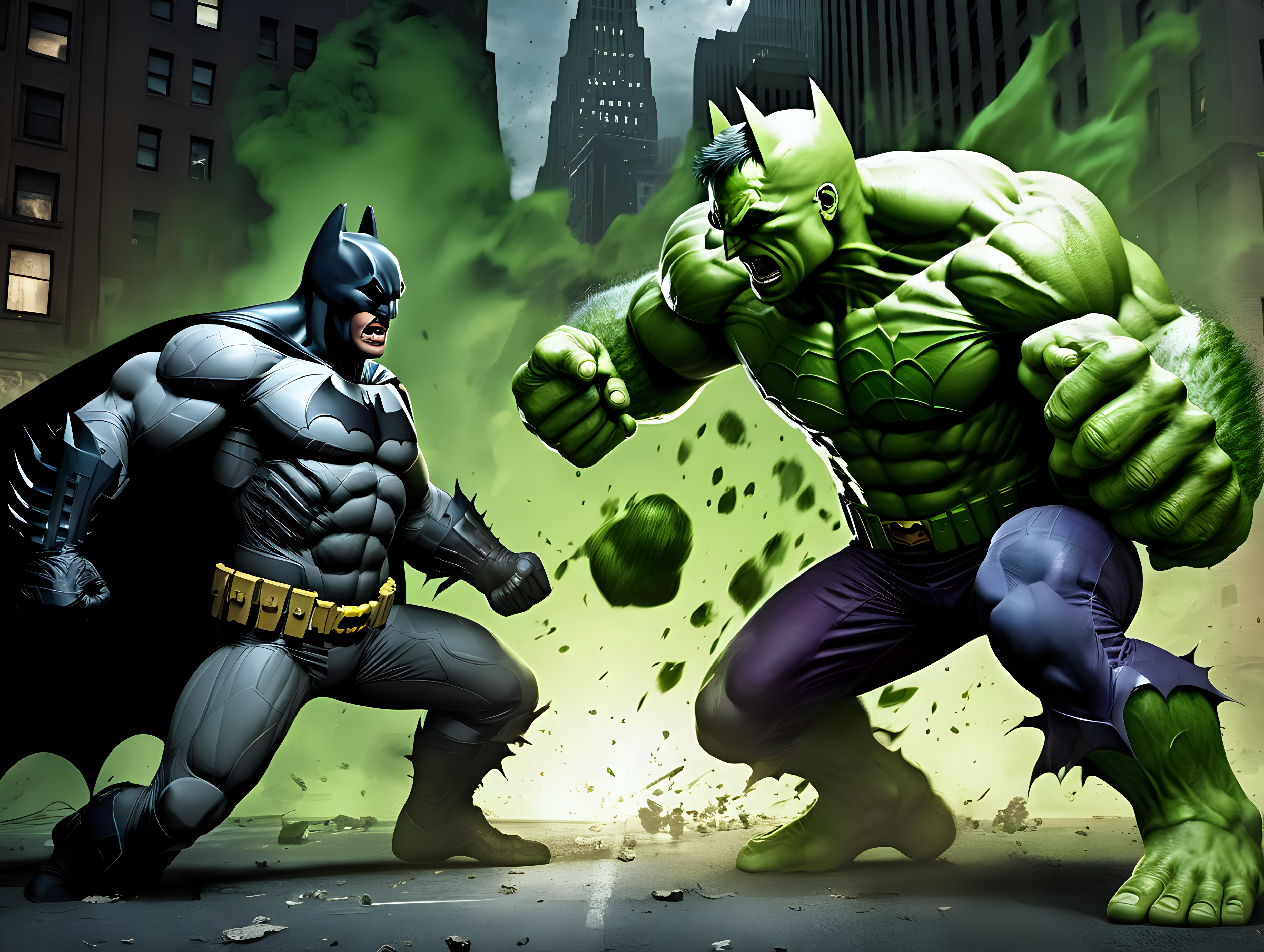 The Batman fighting the Hulk