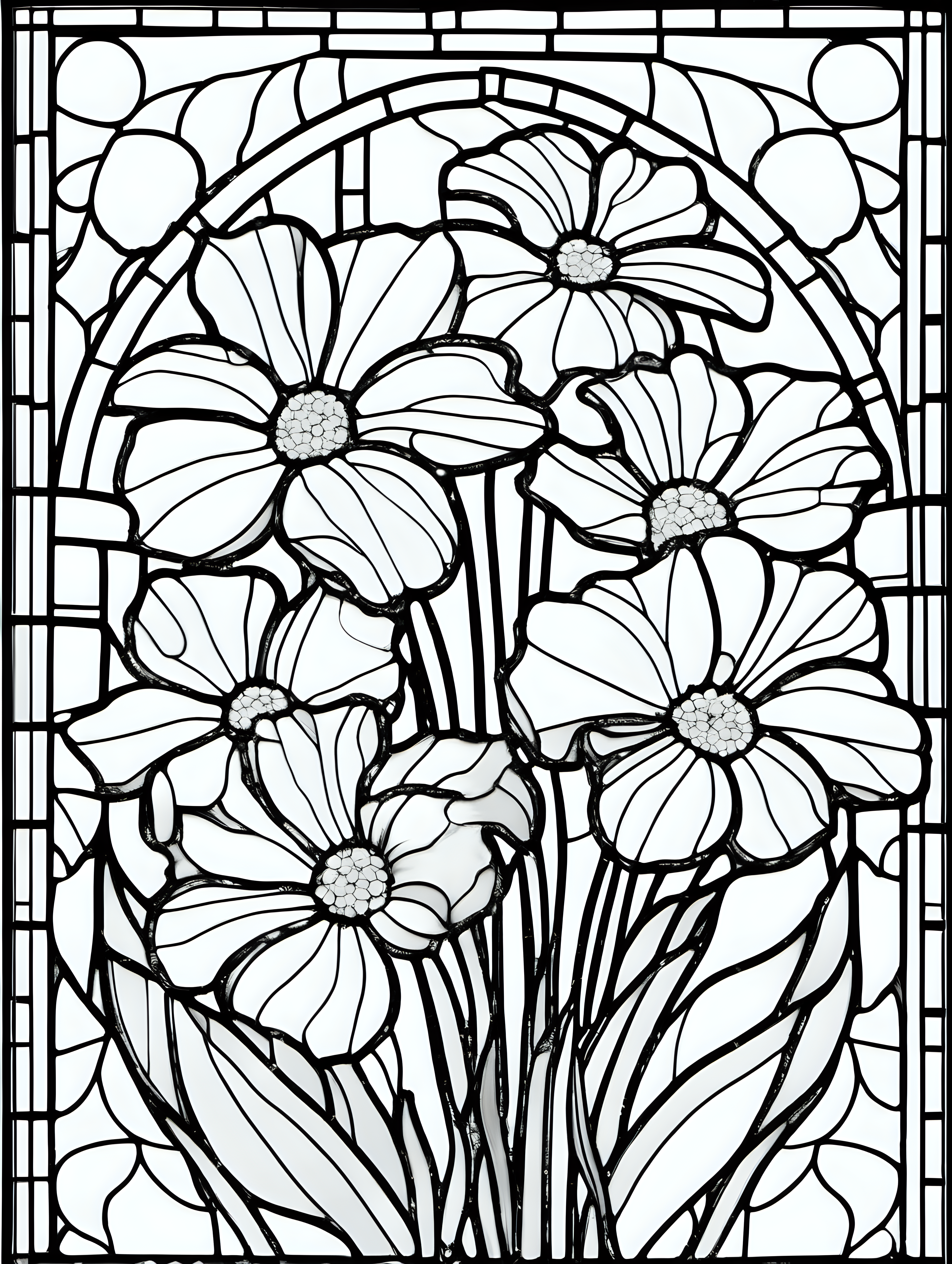 stained glass flowers, coloring page, no color