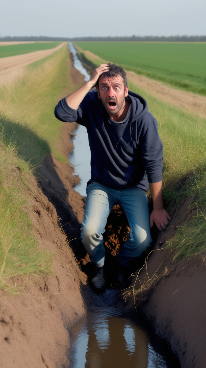 man stuck in a ditch calling for help 4k
