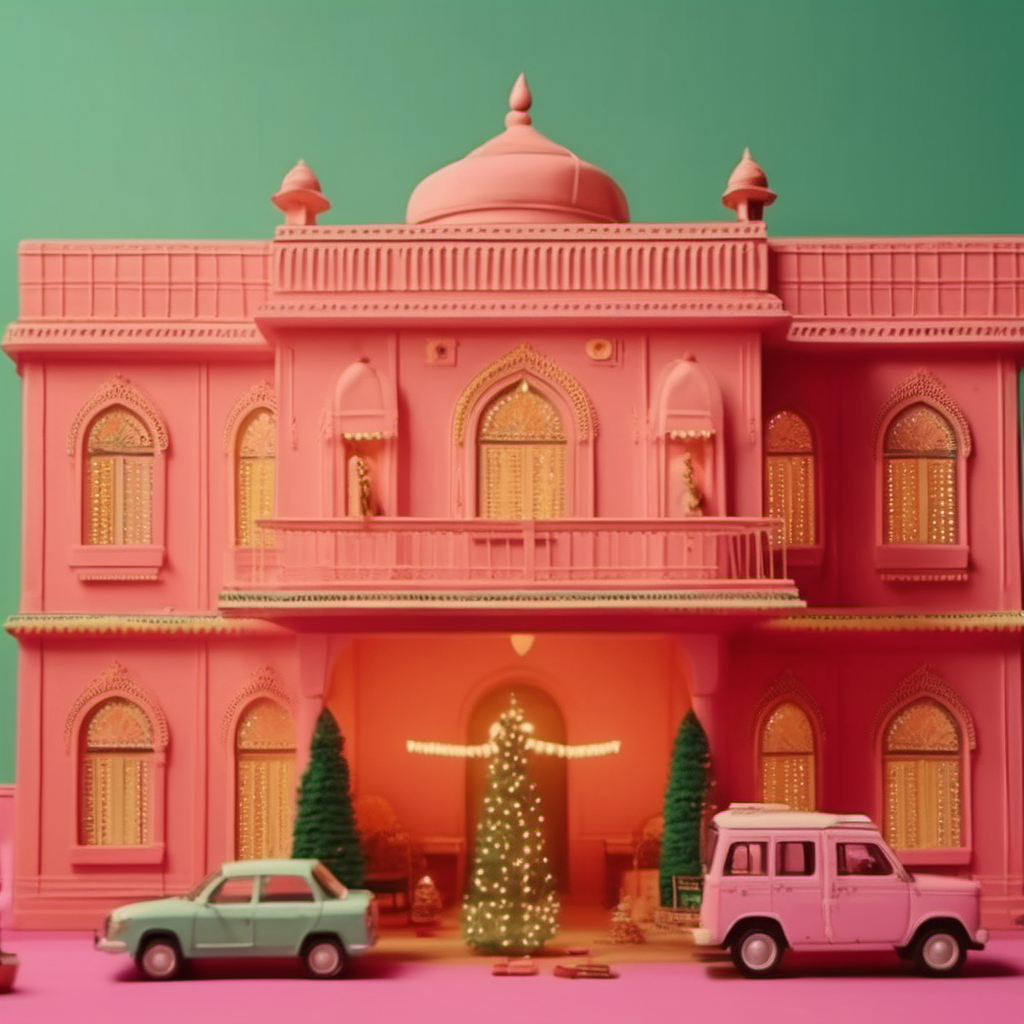 Anticipation of the upcoming festival season with Diwali, Christmas and birthdays, Wes Anderson cinematic setting