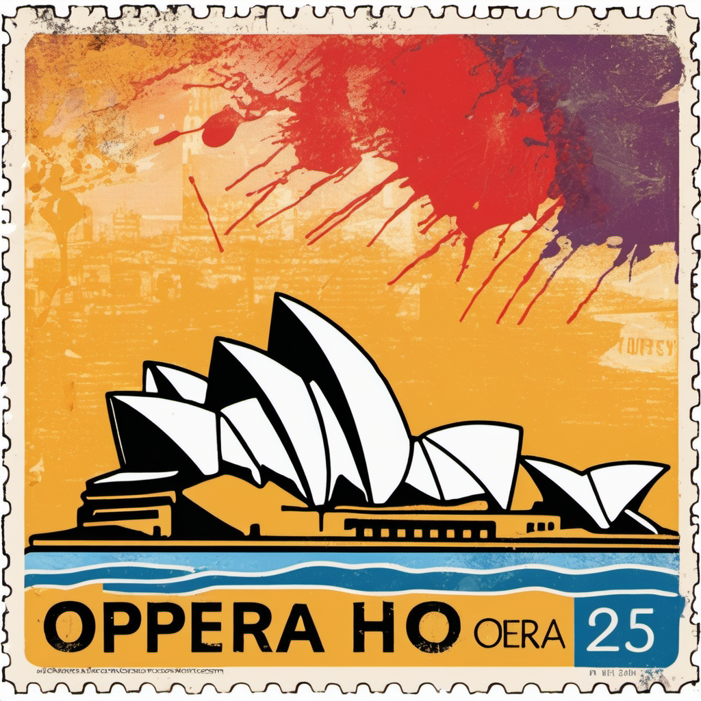 stamp with Opera House Sydney abstract colourful distressed