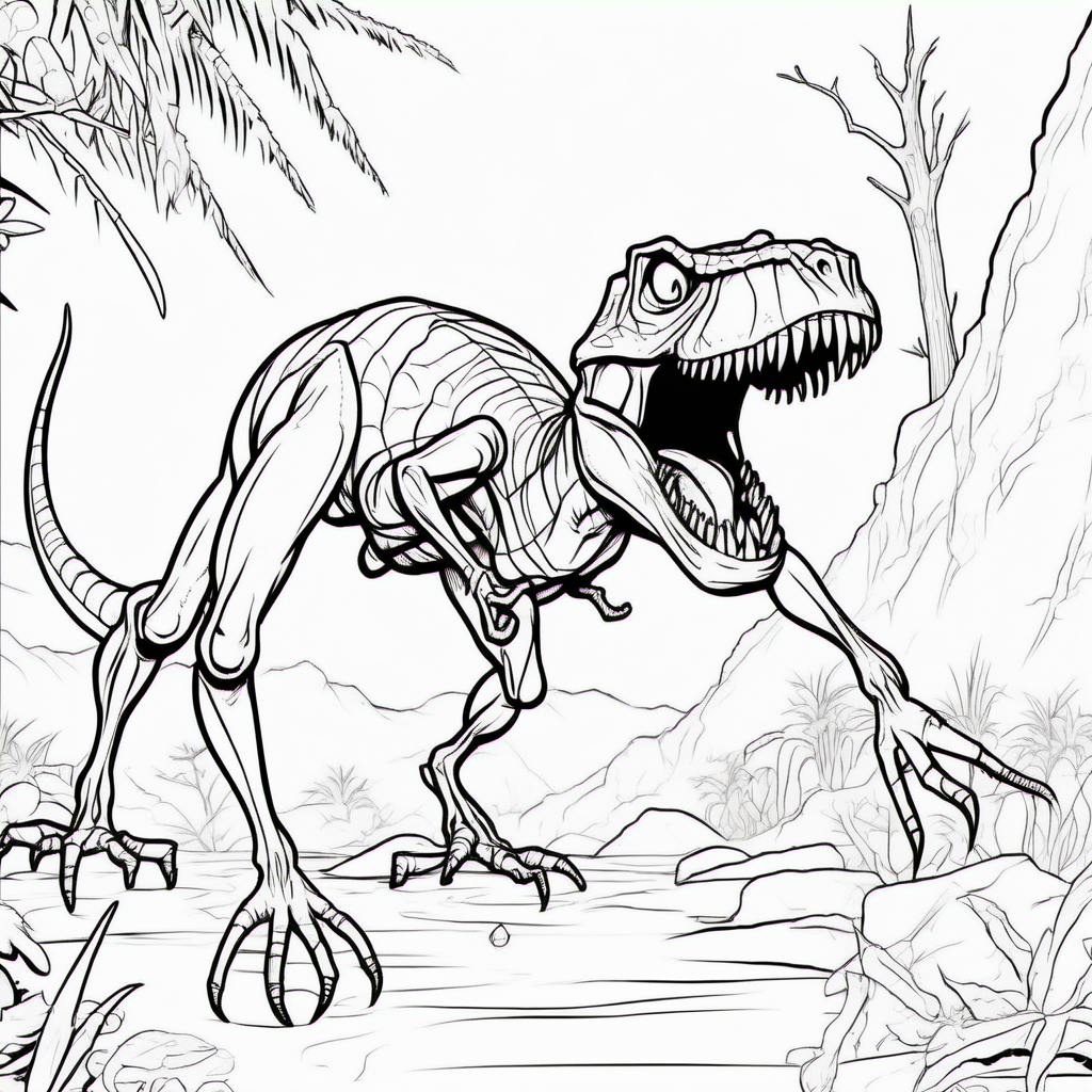 A dinosaur spider chasing prey coloring book pages