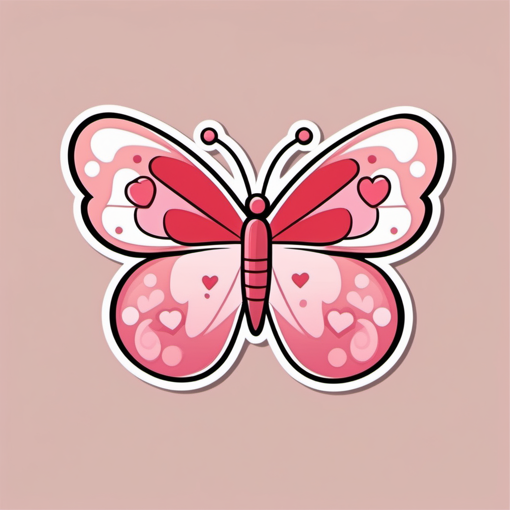 Sticker Cute valentine red and pink Butterfly with