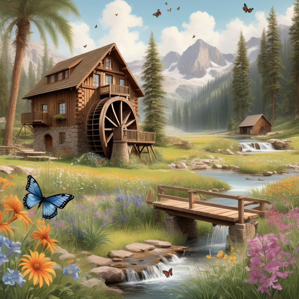 A beautiful cabin in a meadow with wildflowers