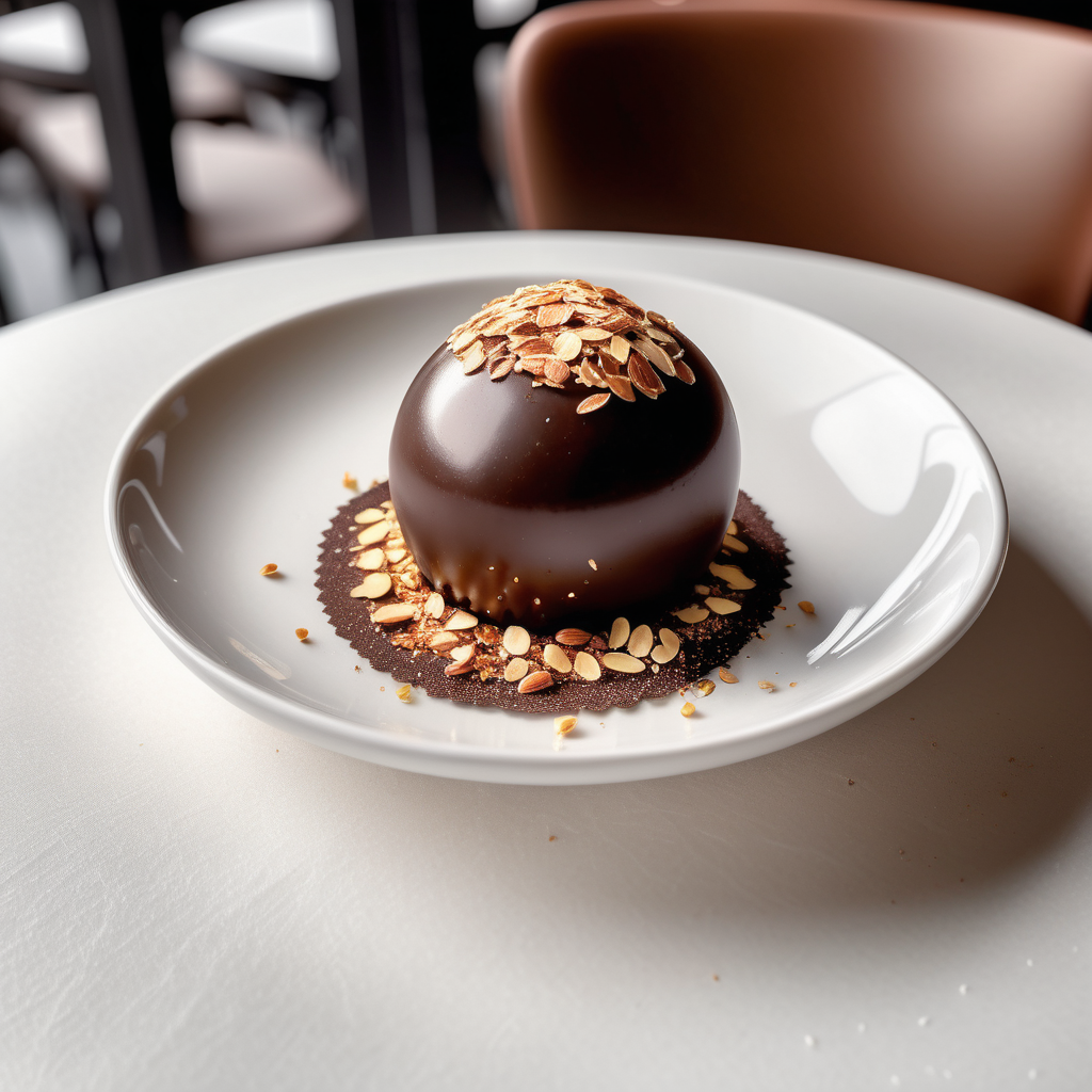 dark chocolate dipsmooth round sphere with crushed almond