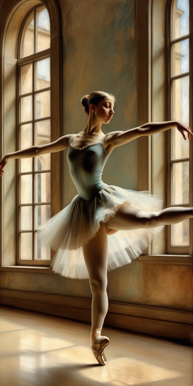 effect of an old canvas Degas style dancer