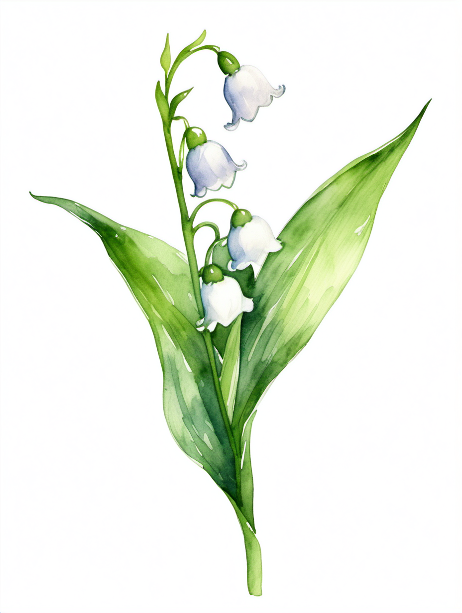 simple single lily of the valley watercolor white