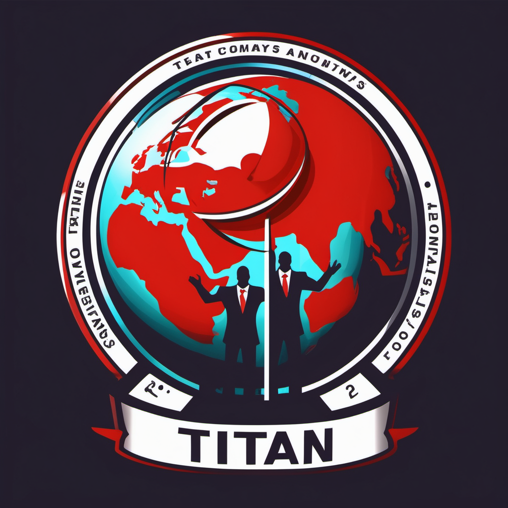 2D logo for a finance analytics team named titan. The company's most famous product is tomato ketchup. The logo should include an accountant holding up the globe with his hands