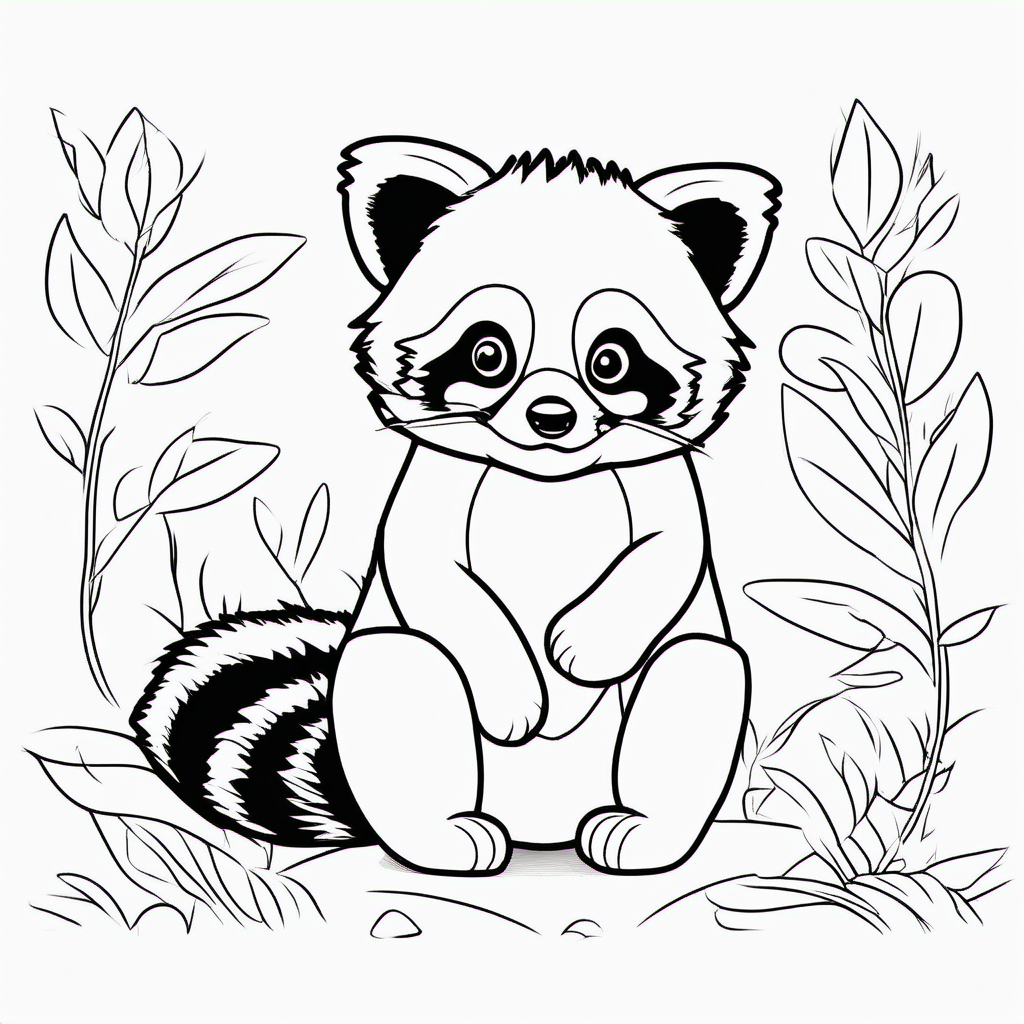 draw a cute Red Panda with only the outline in black for a coloring book for kids