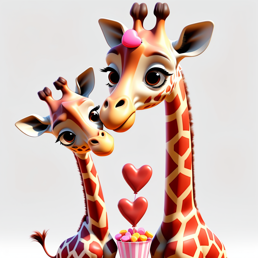 envision prompt Playful Pixar 3D Giraffe Calves Sharing