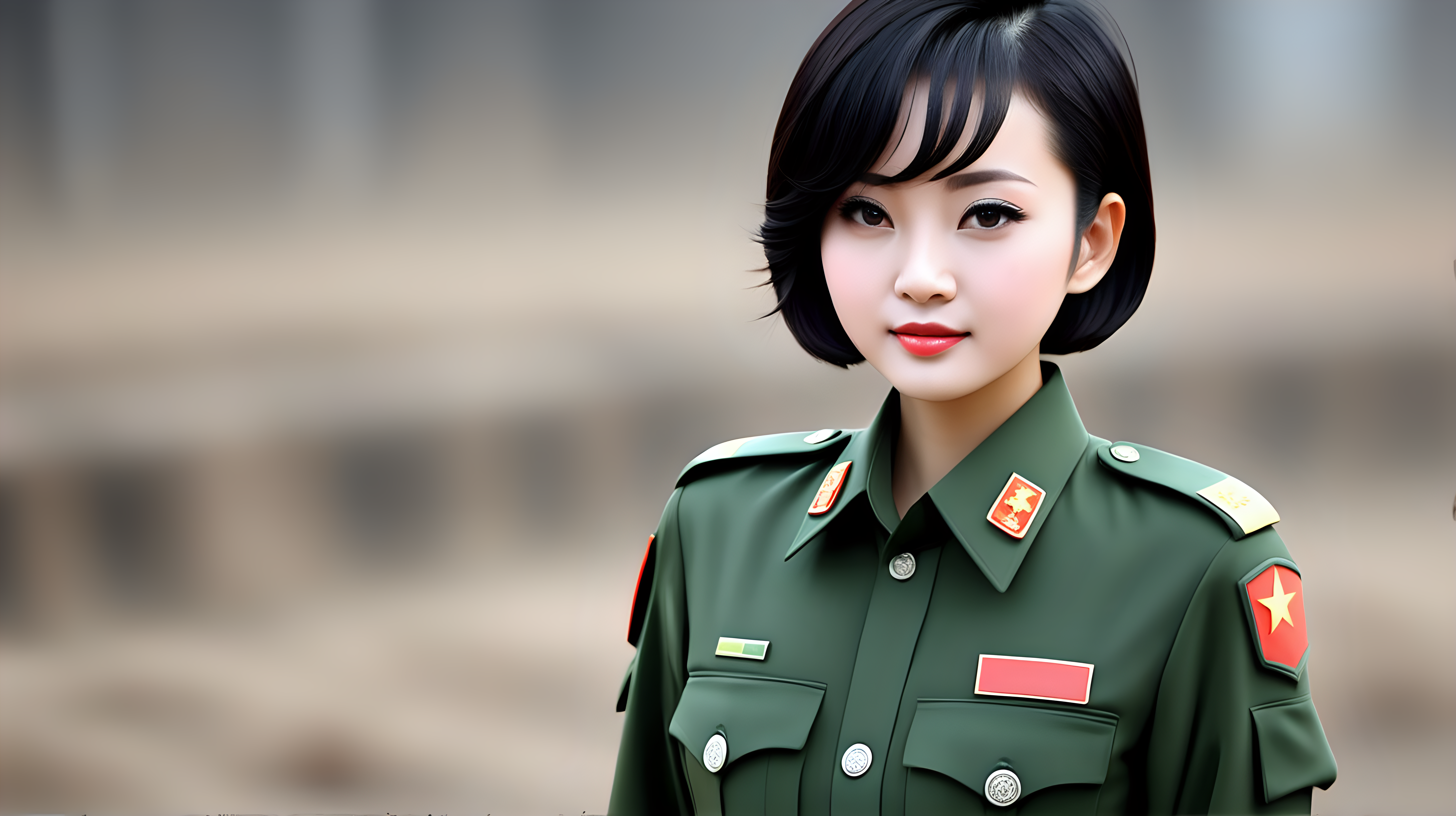A Chinese female soldierShort hairBlack hairHost news