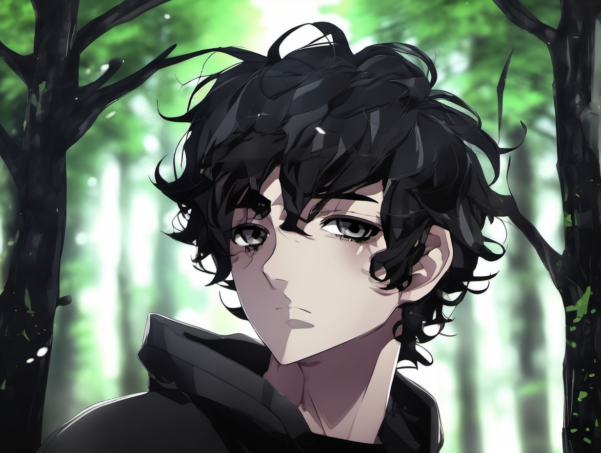 3d anime male short black curly hair black