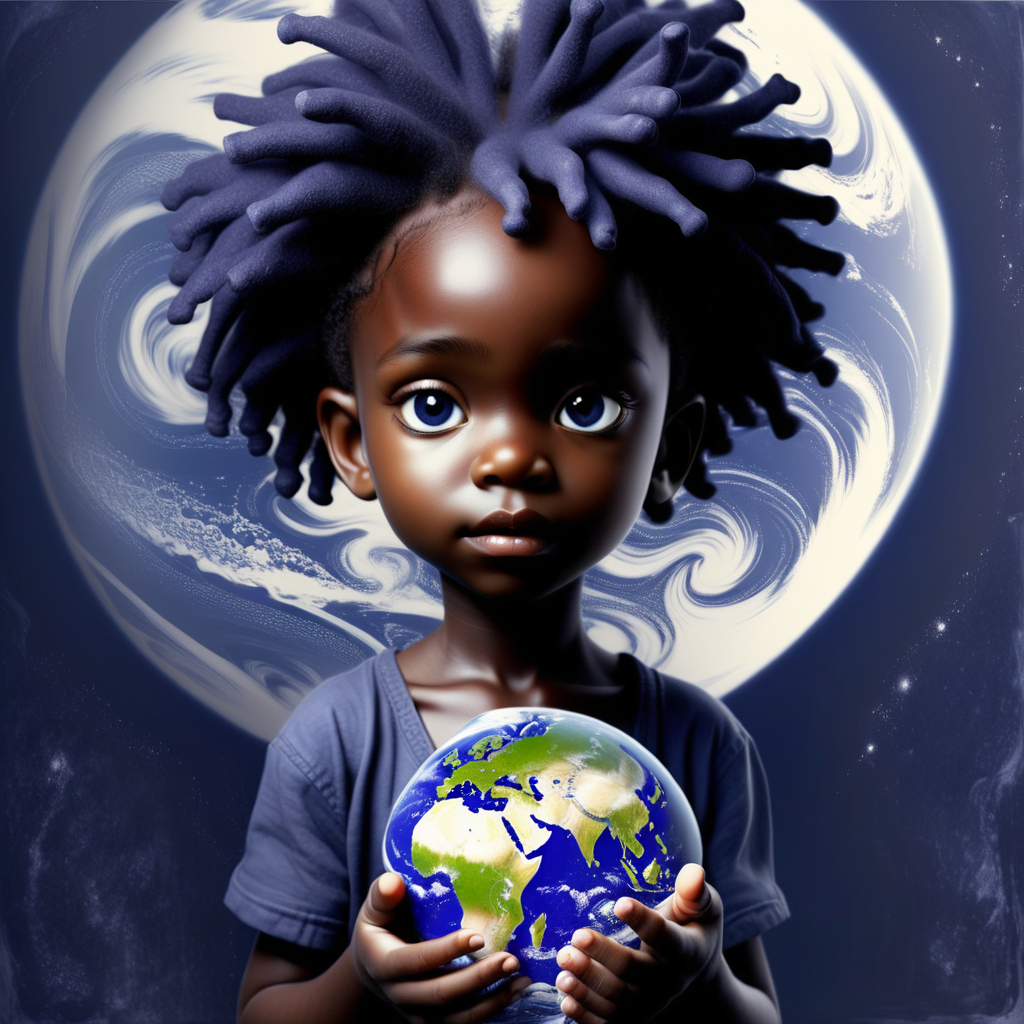 prompt: a black indigo child helping the world