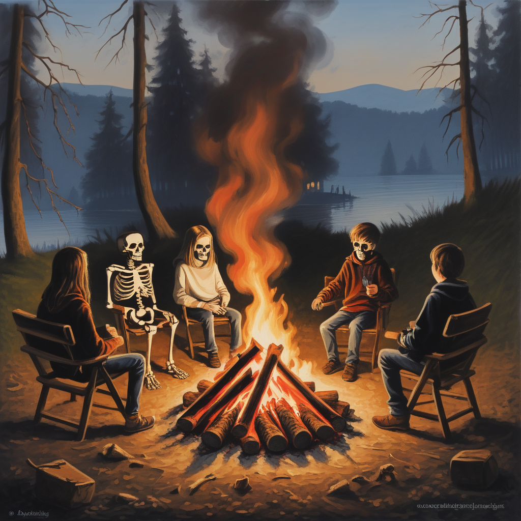 Desert; dark; scary; skeleton; campfire;  teen
