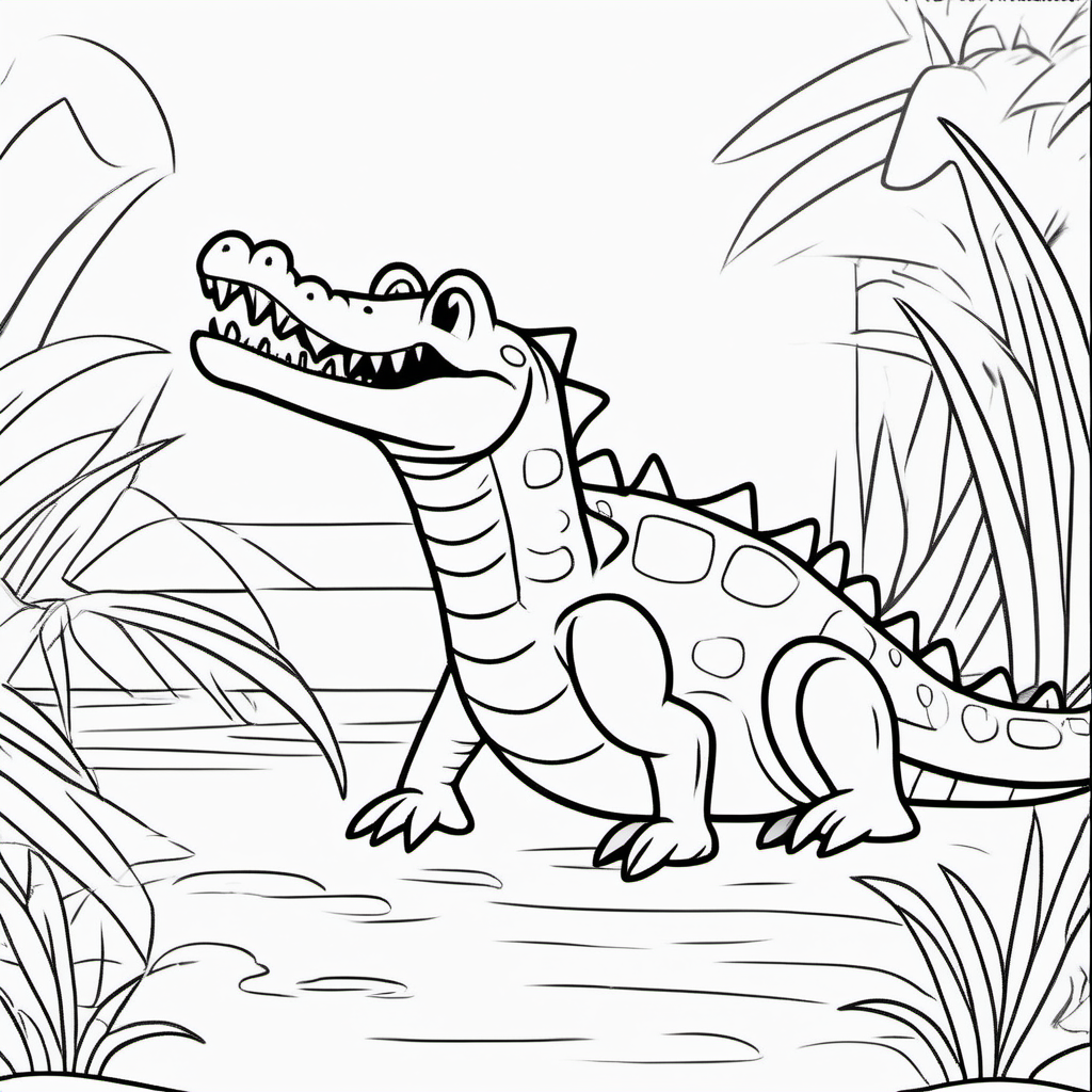 draw a cute Crocodile with only the outline