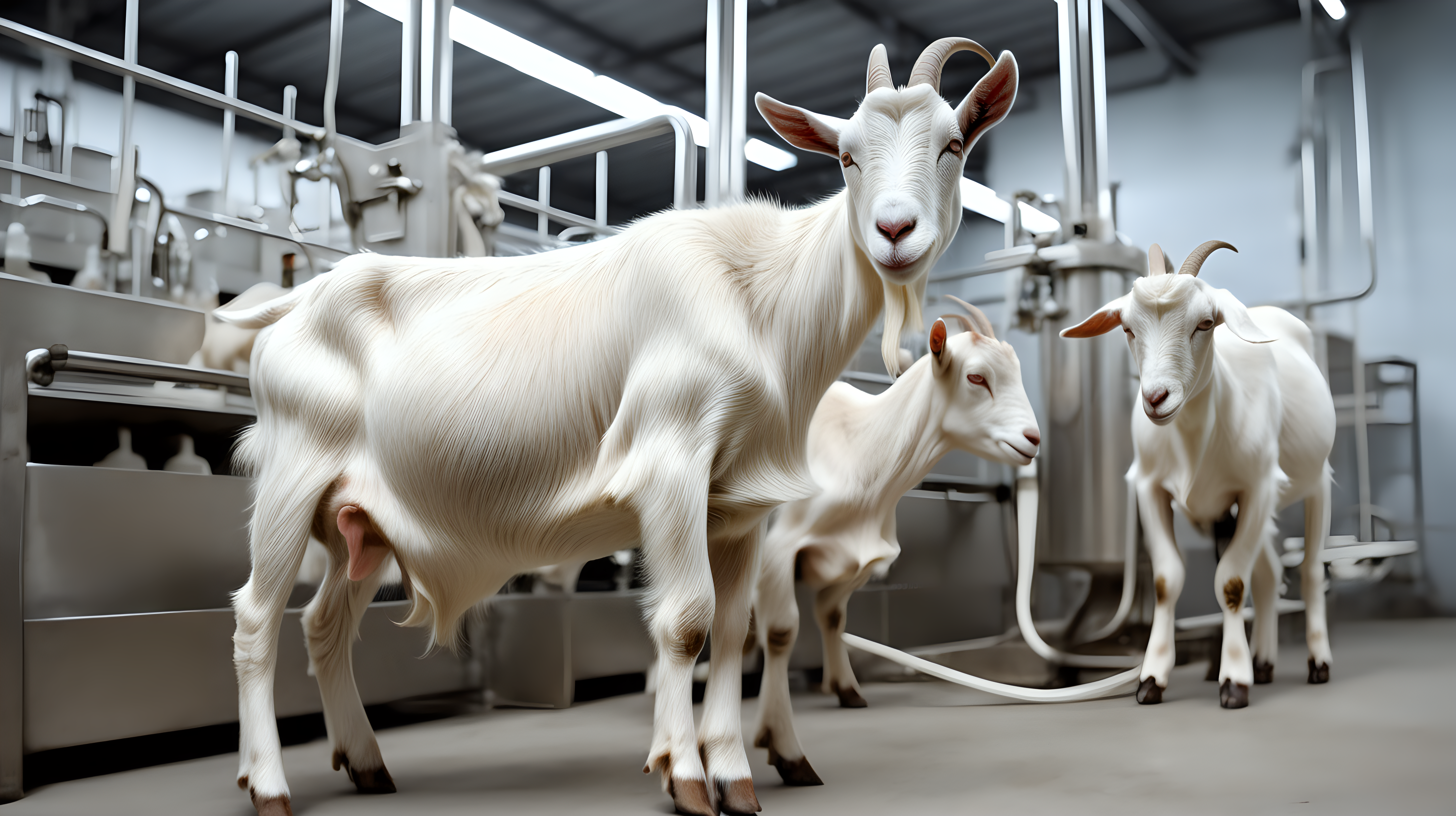 goat milking in factory, isolated on background
