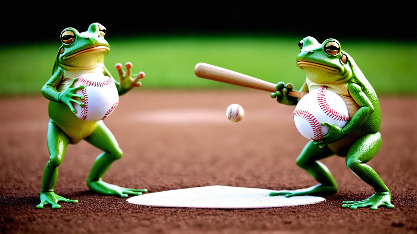 frogs playing baseball