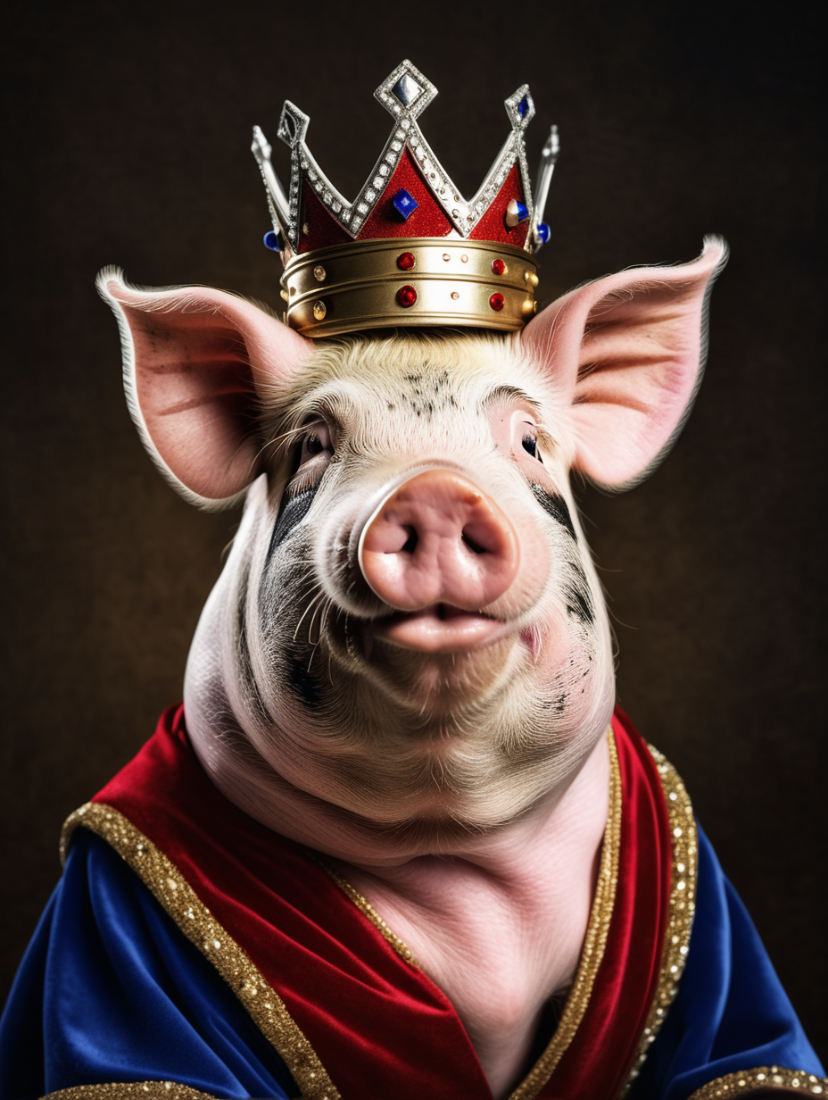 pig wearing a royal king costume portrait