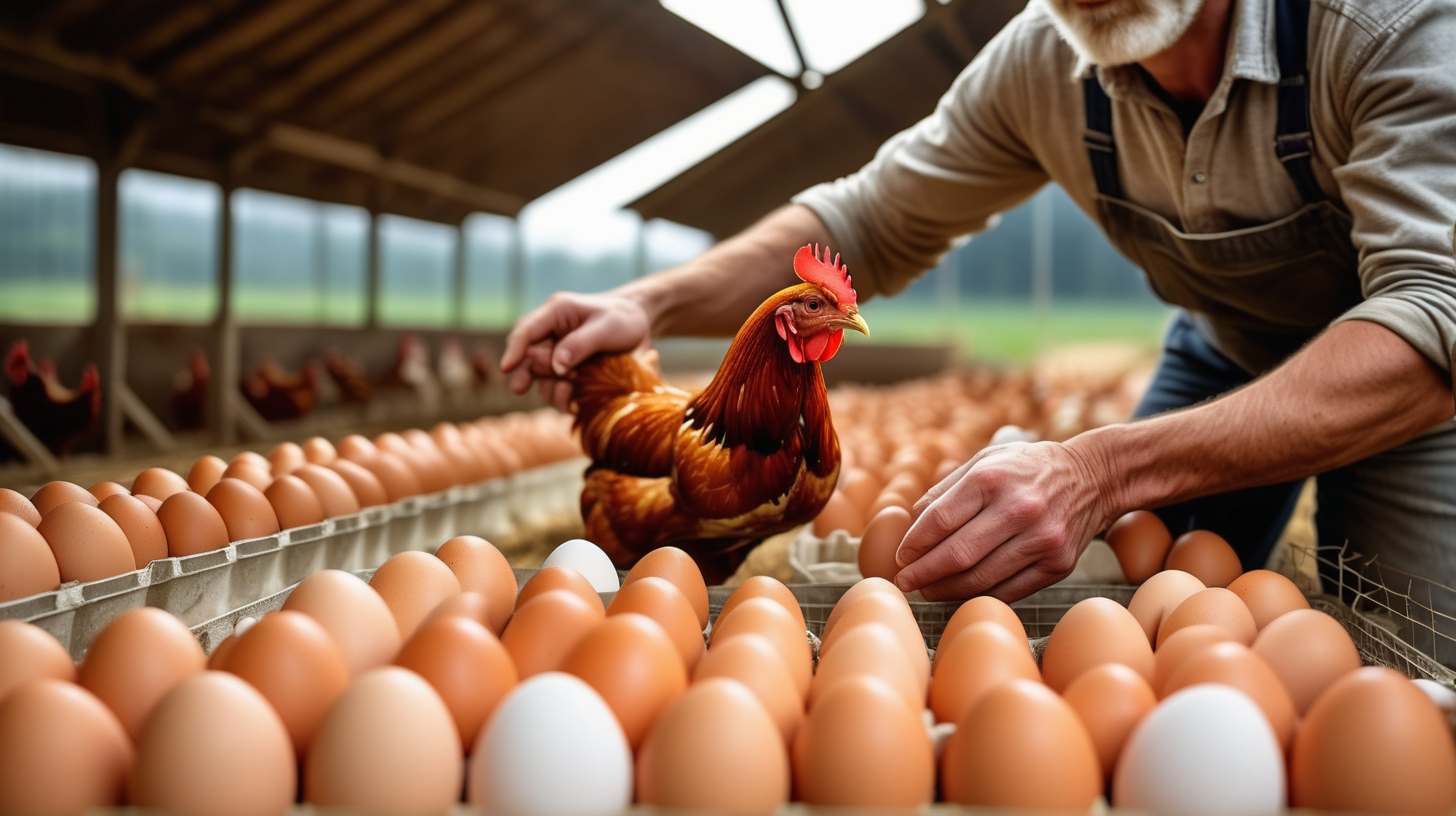 farmer collects eggs at eco poultry farm free