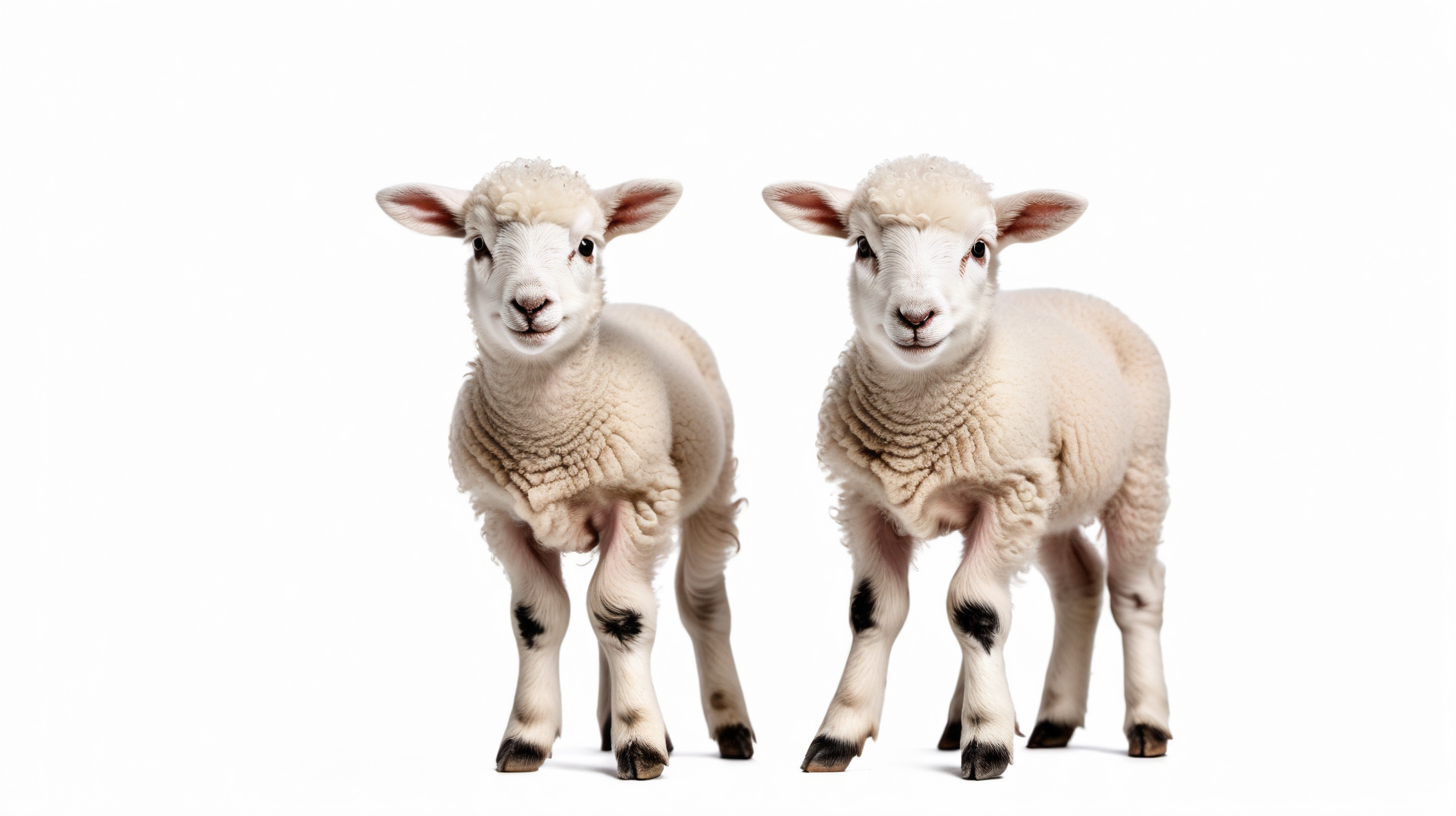 two baby sheep on white background isolated on