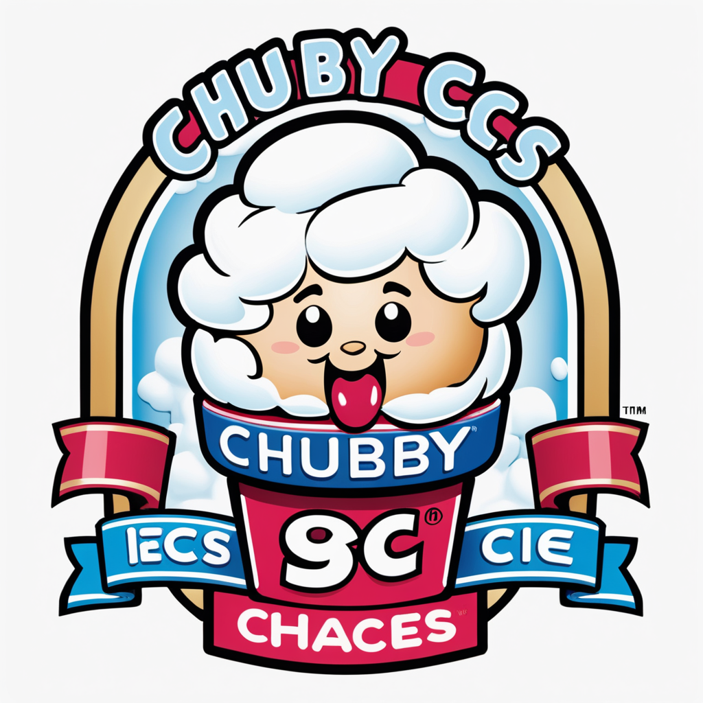Creat an image of a stylized 3 dimensional emblem with resemblance to a badge or seal. The emblem features the company name “Chubby Cheeks Iceys” in bold raised lettering. The central image of scoops of italian ice in a clear cup 