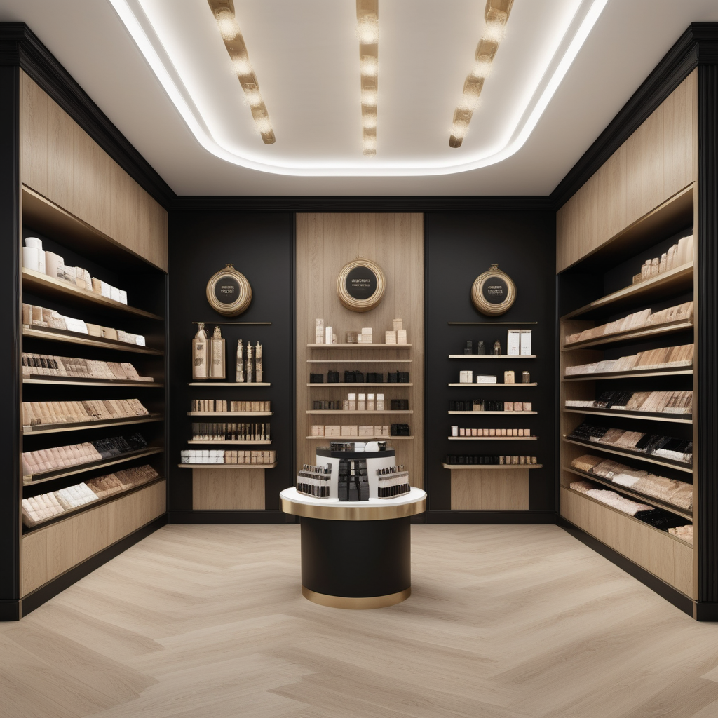 hyperrealistic image of an elegant beauty store interior