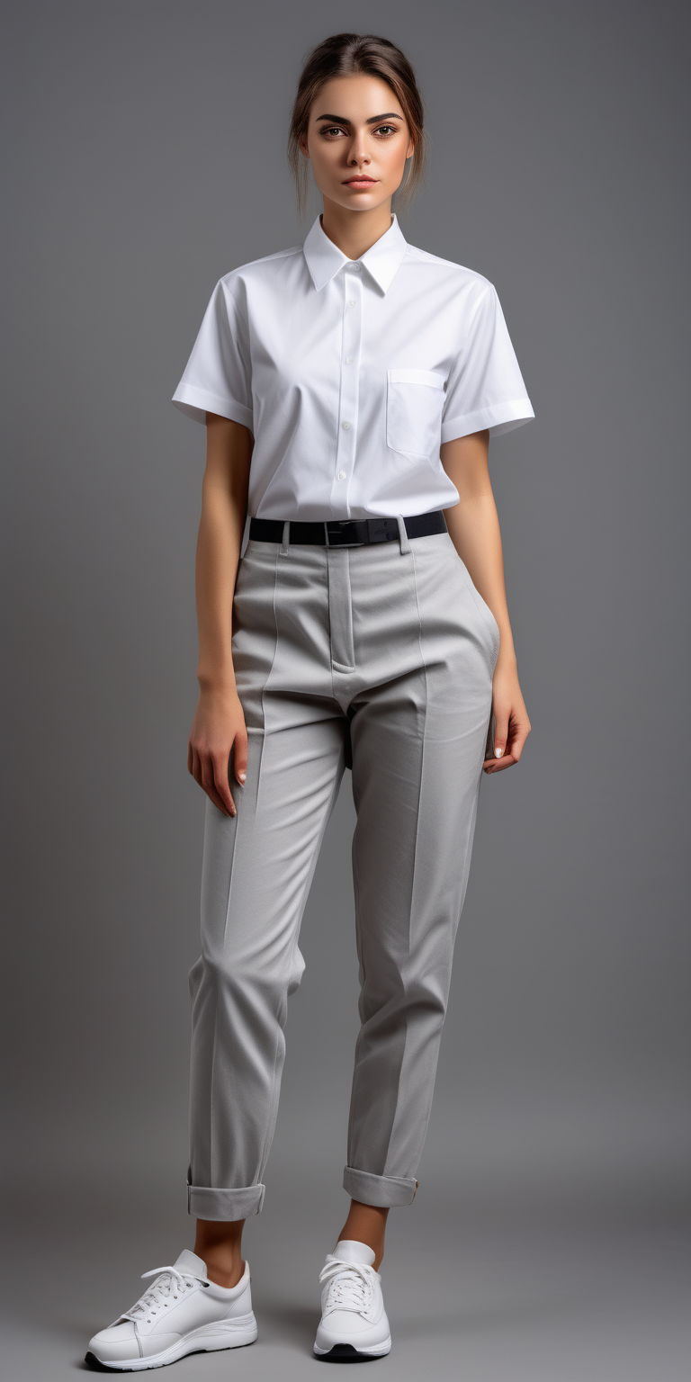 woman waiter uniform short sleeve oversize white shirt