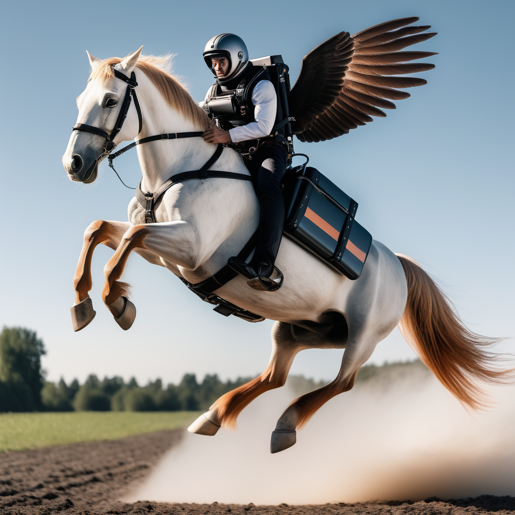 horse flying with a jetpack