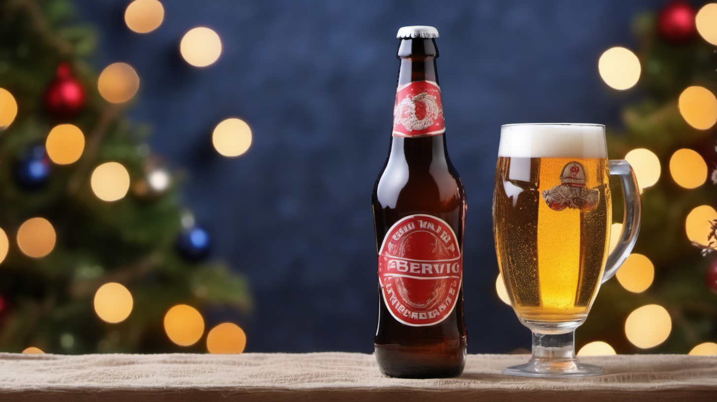 bottle of beer and glass in a 
festive setting