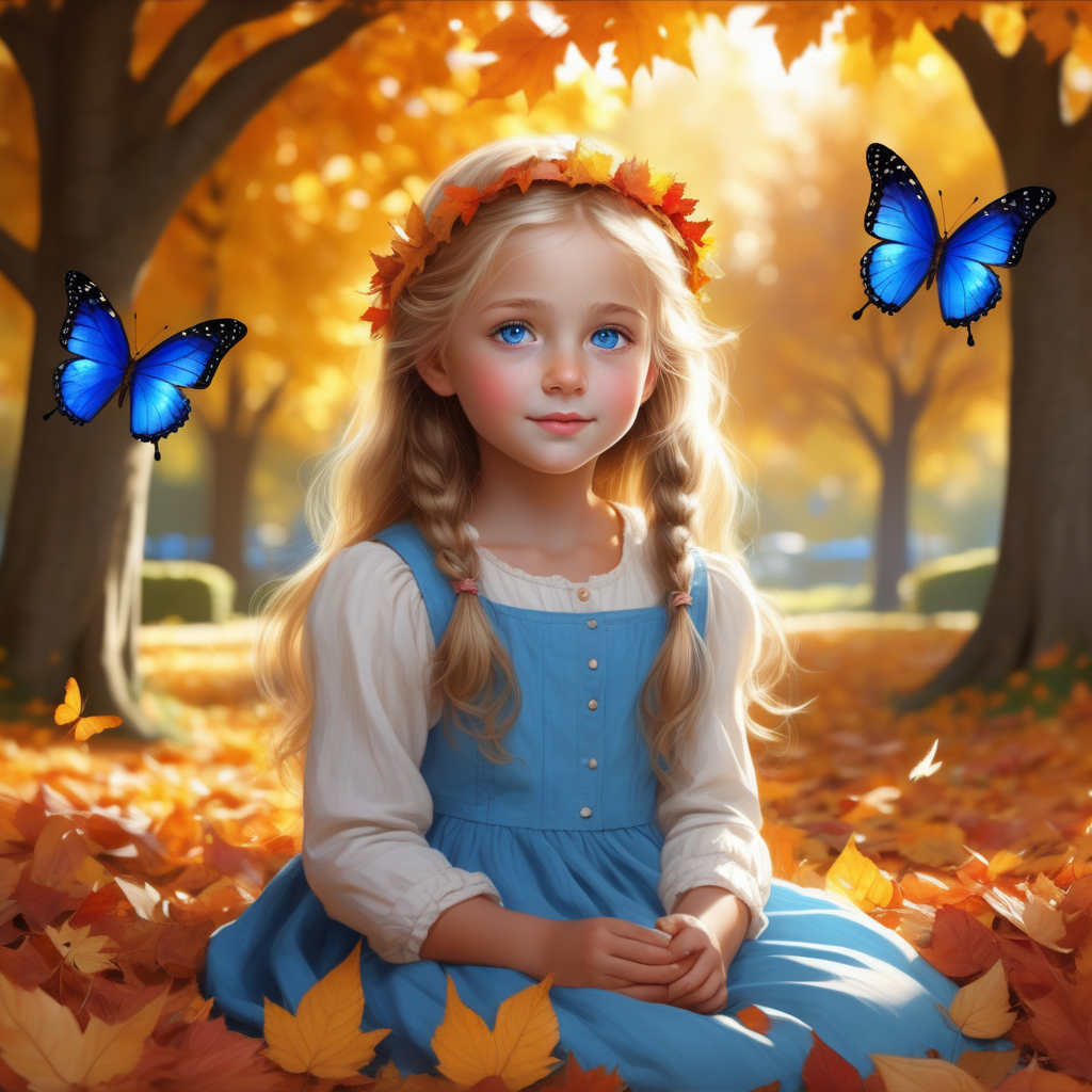 كانت لافال، الفتاة الصغيرة ذات العيون الزرقاء البراقة، تجلس في الحديقة تحت أشعة الشمس الدافئة. كانت أوراق الخريف تتساقط حولها كالفراشات ملونة، وكانت الأشجار تعزف أغانيها الوداعية.