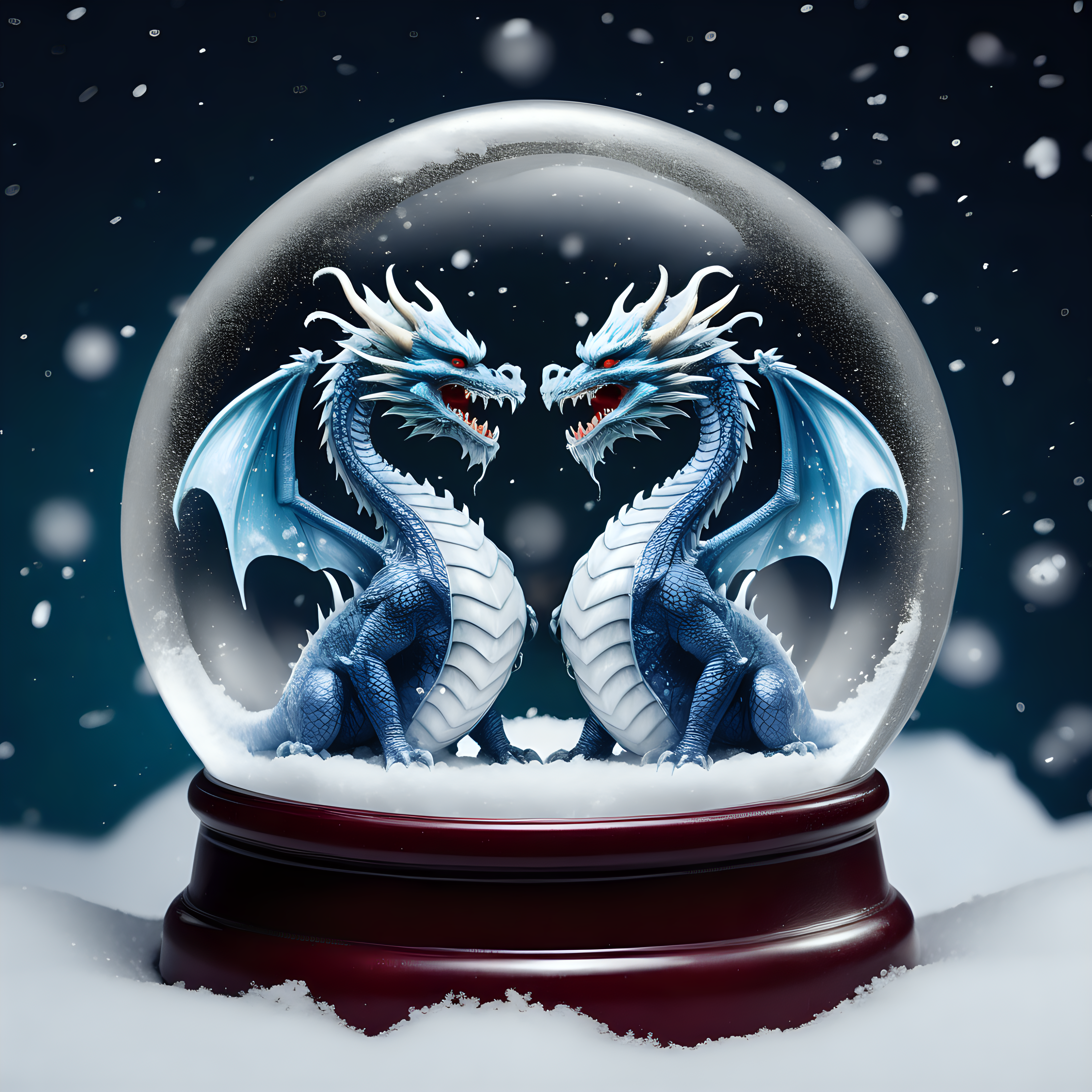 2 headed dragon in a snow globe