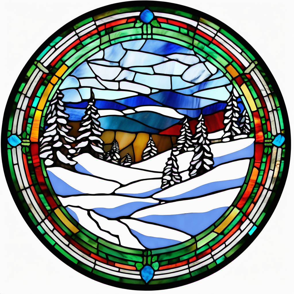 round stained glass Christmas winter snow Allegheny Mountains Virginia


