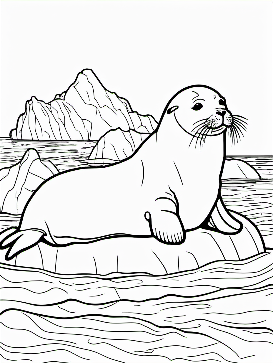 seal on a afloating iceberg coloring page low