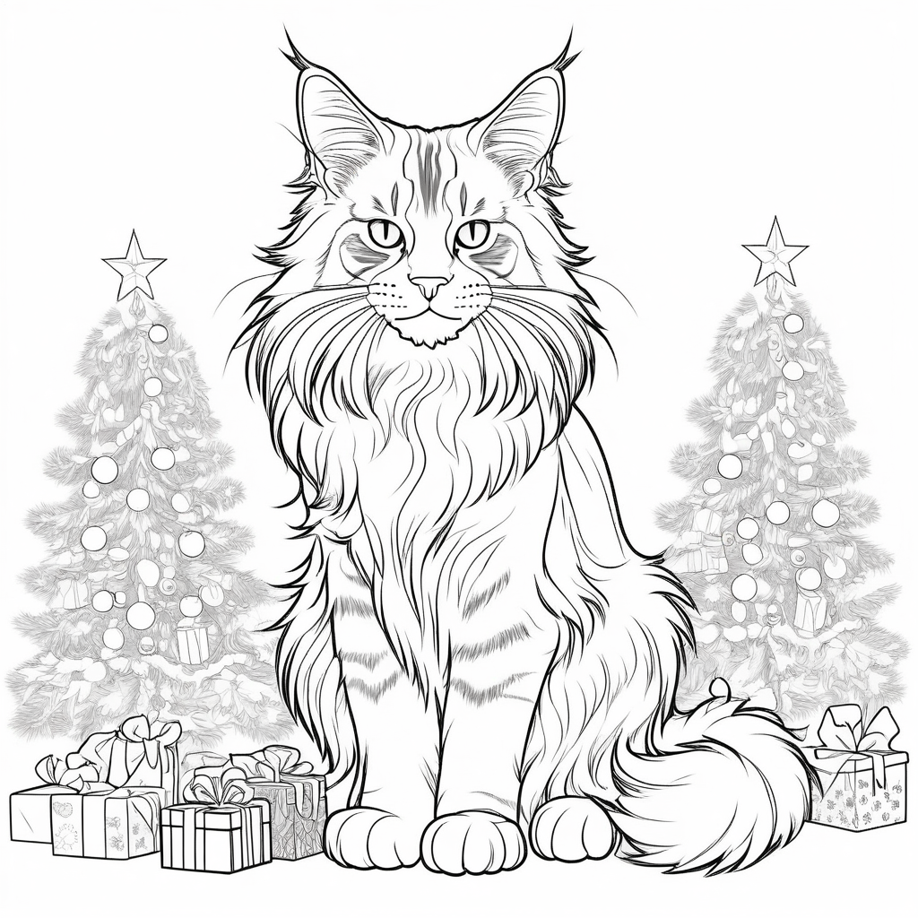 coloring book outline maine coon christmas