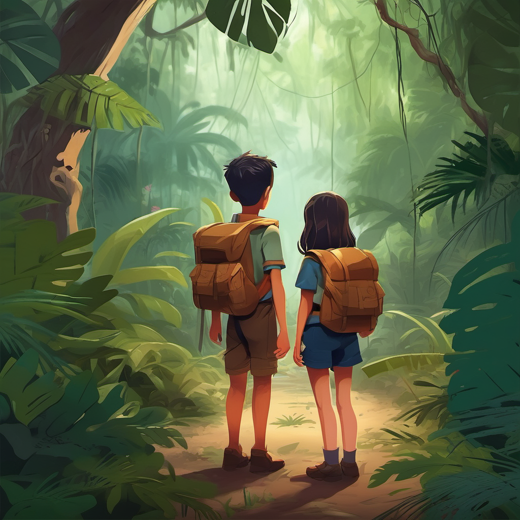 boy and girl lost in jungle and unable