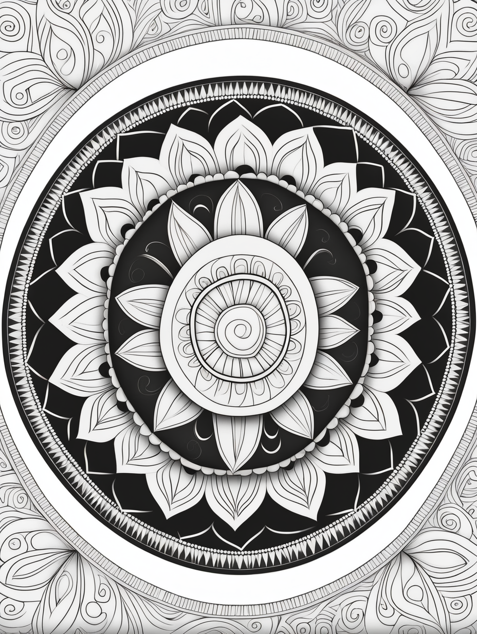 nuts and bolts inspired mandala pattern, black and white, fit to page, children's coloring book, coloring book page, clean line art, line art, no bleed