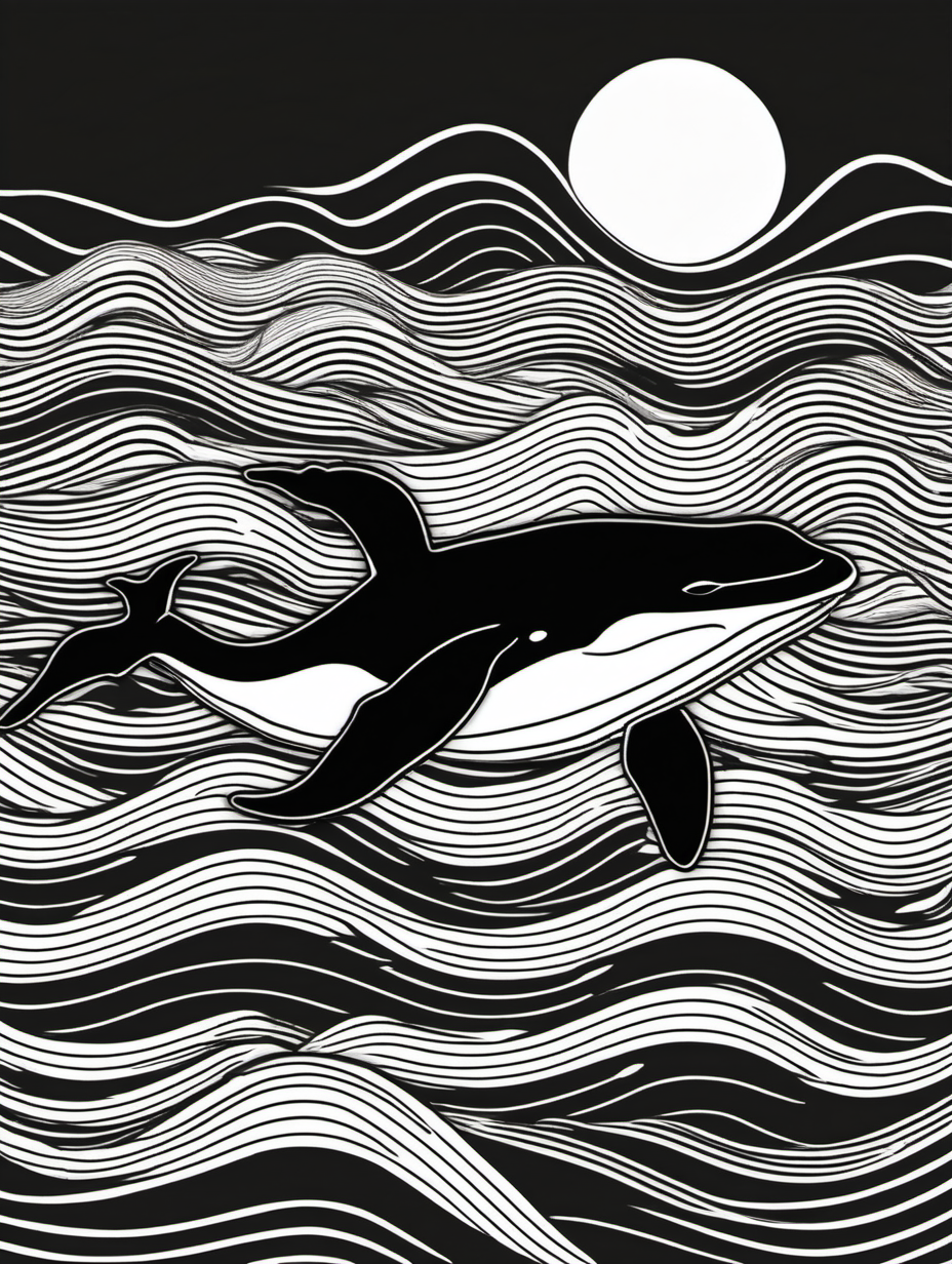 whale in waves full abstract background, simple draw, no colors