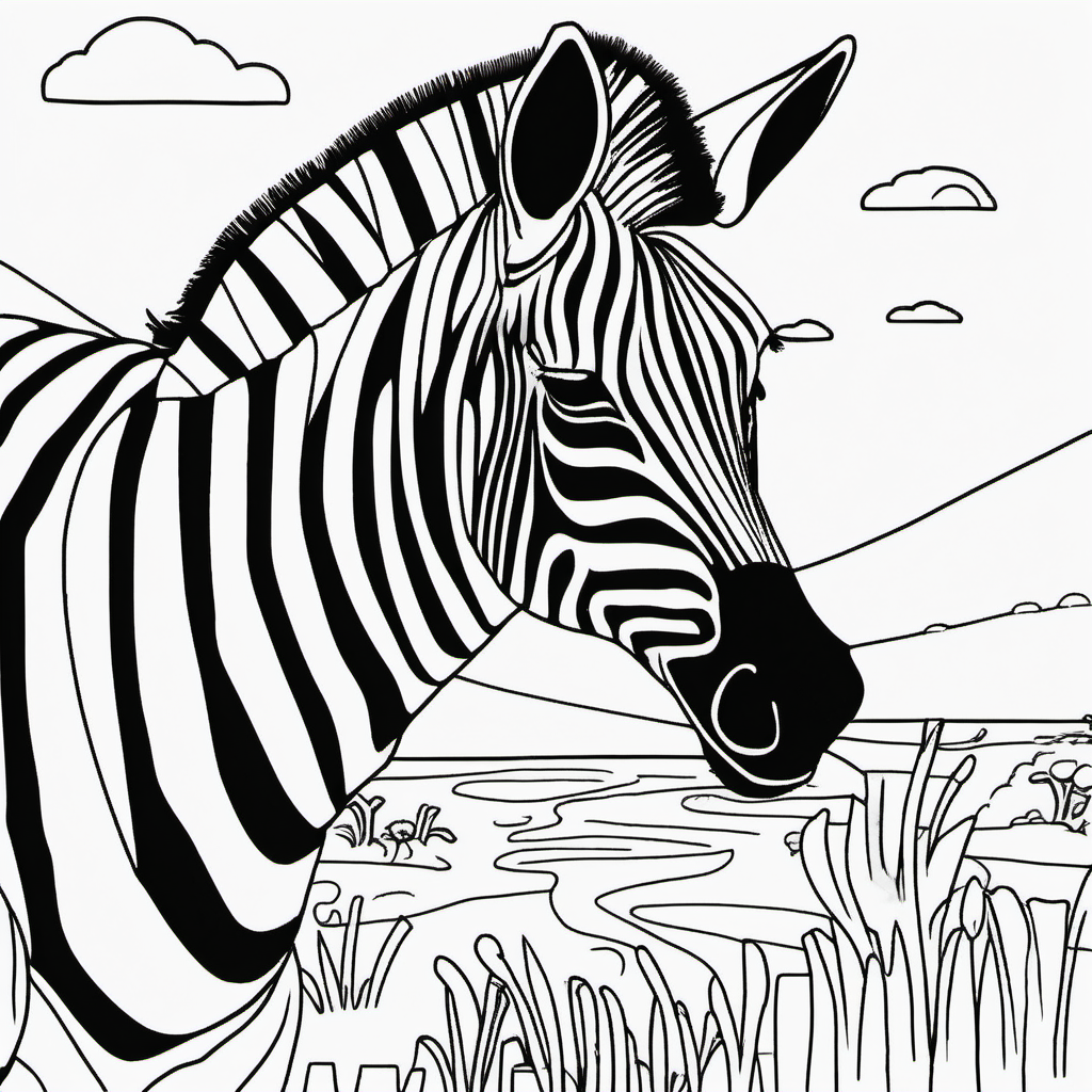 Imagine colouring page for kids Zebra by the