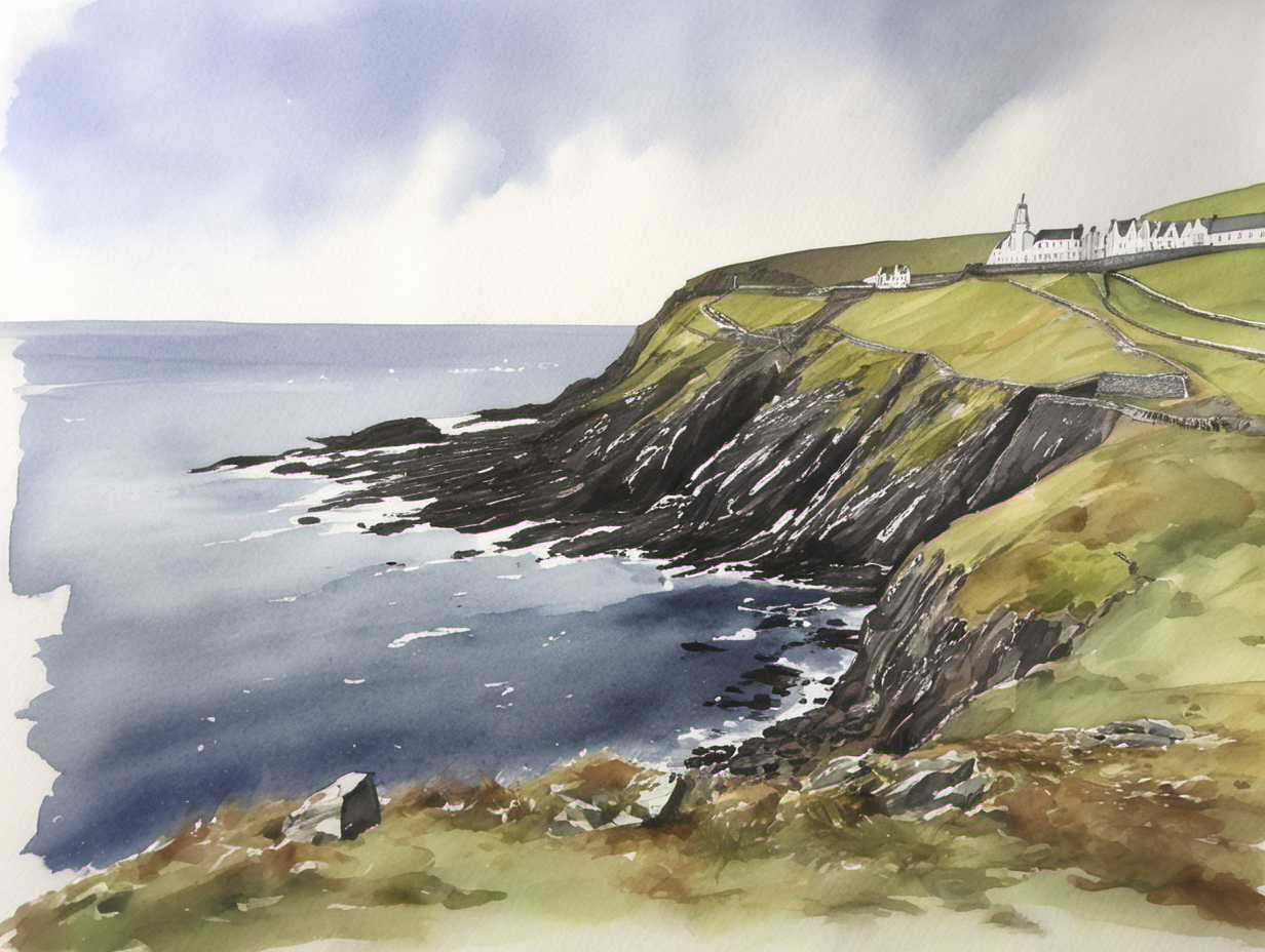 A water Colour painting of croit ny quill on the Isle of Man
