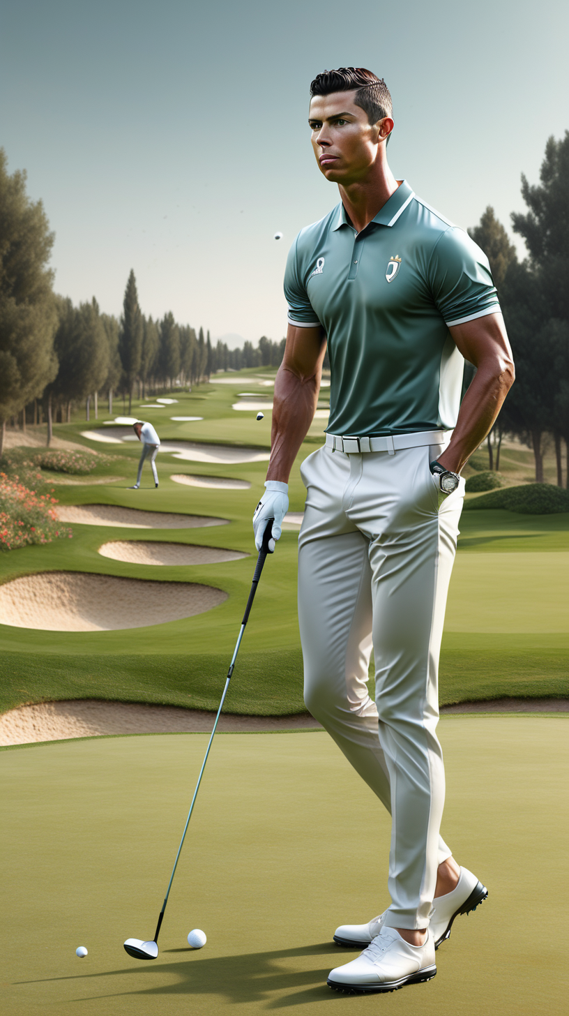 Full body Cristiano Ronaldo is playing golf golf