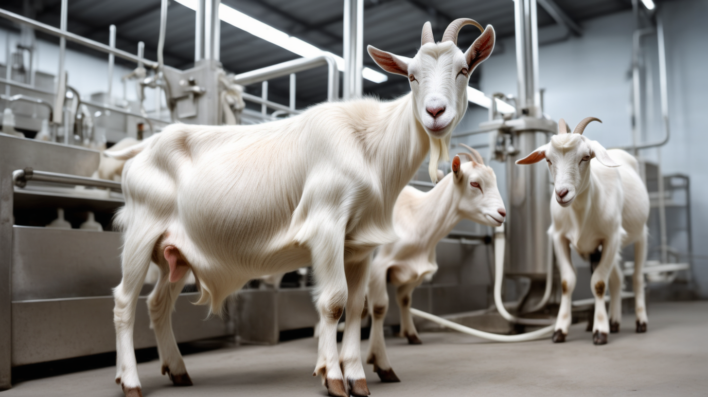 goat milking in factory isolated on background