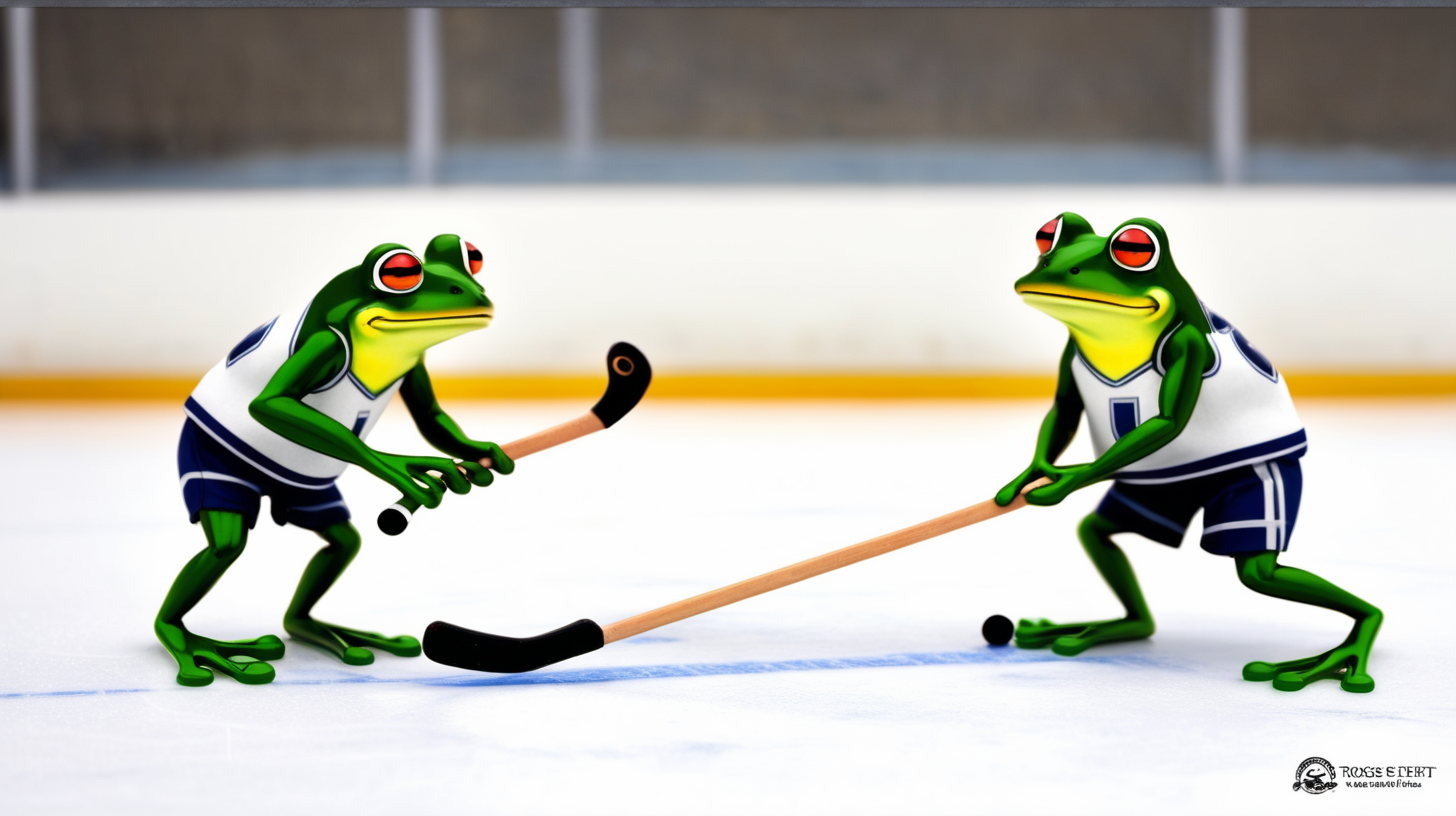 frogs playing hockey