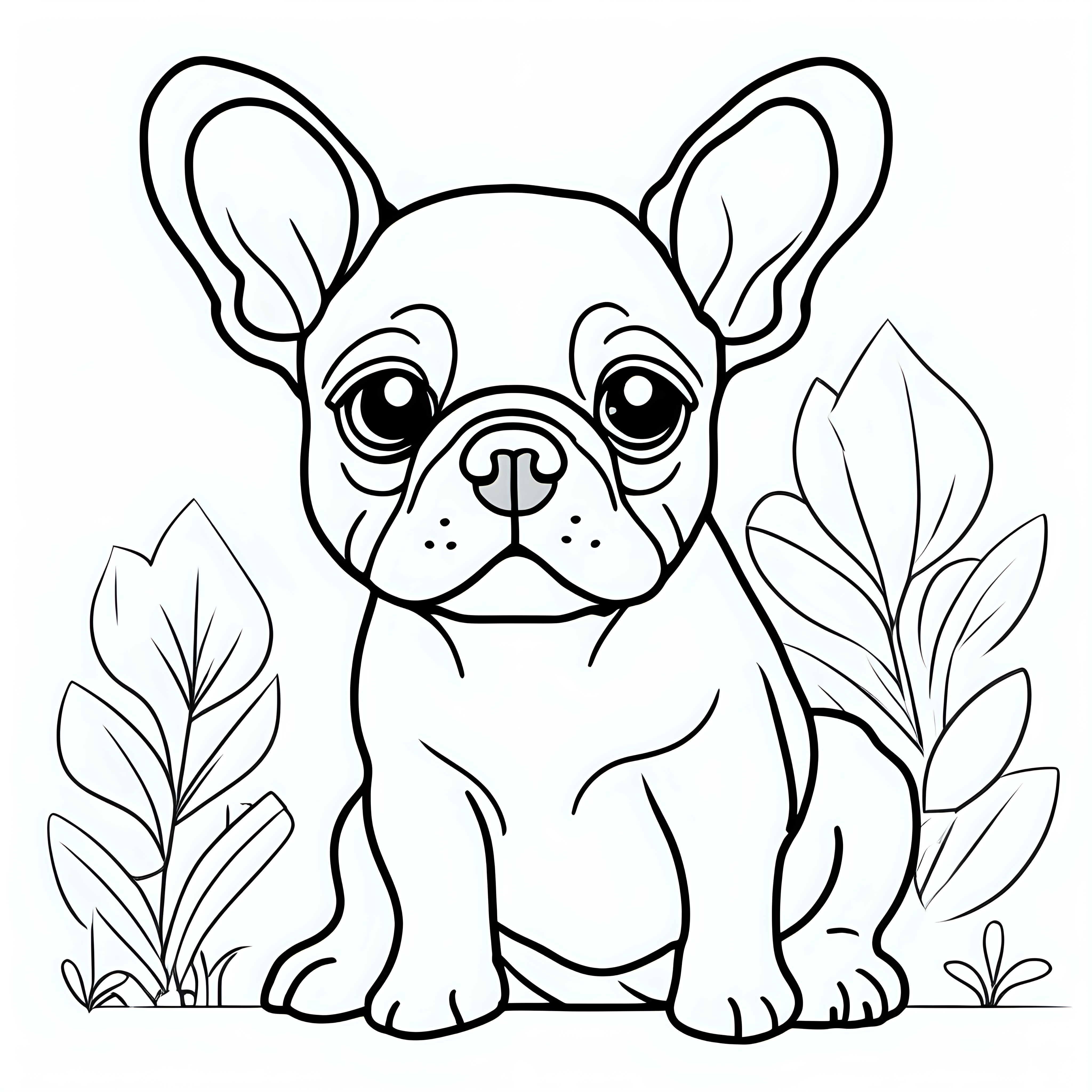 draw a cute French bulldog with only the outline in black for a coloring book for kids