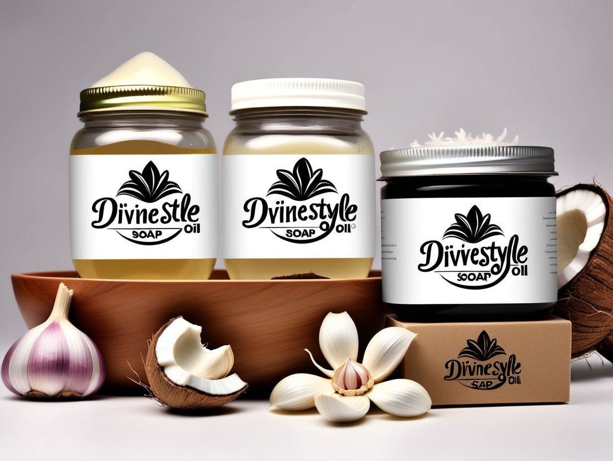  I need a logo for my business 
the exact spelling " DivineFreestyleShop" for my natural soap products and jars of  garlic and coconut oil 