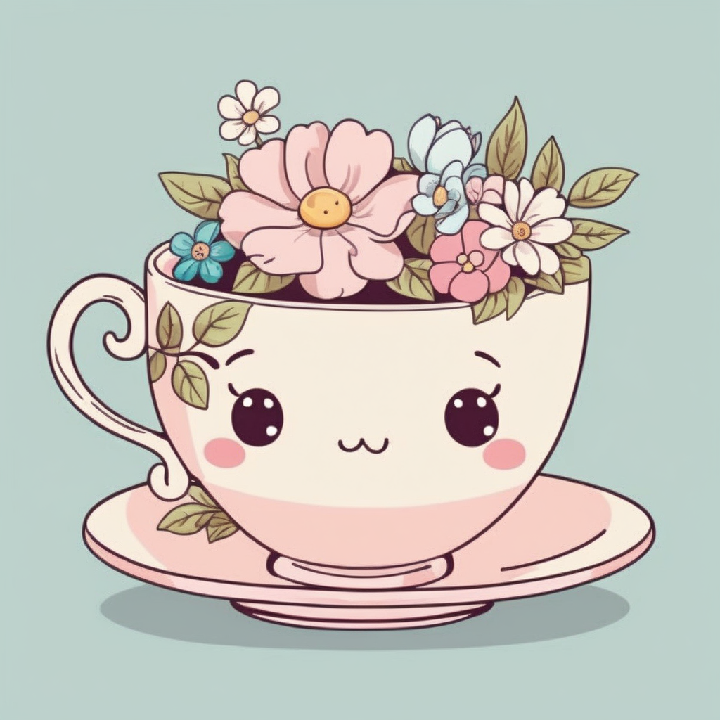 flover tea cup cartoon cute