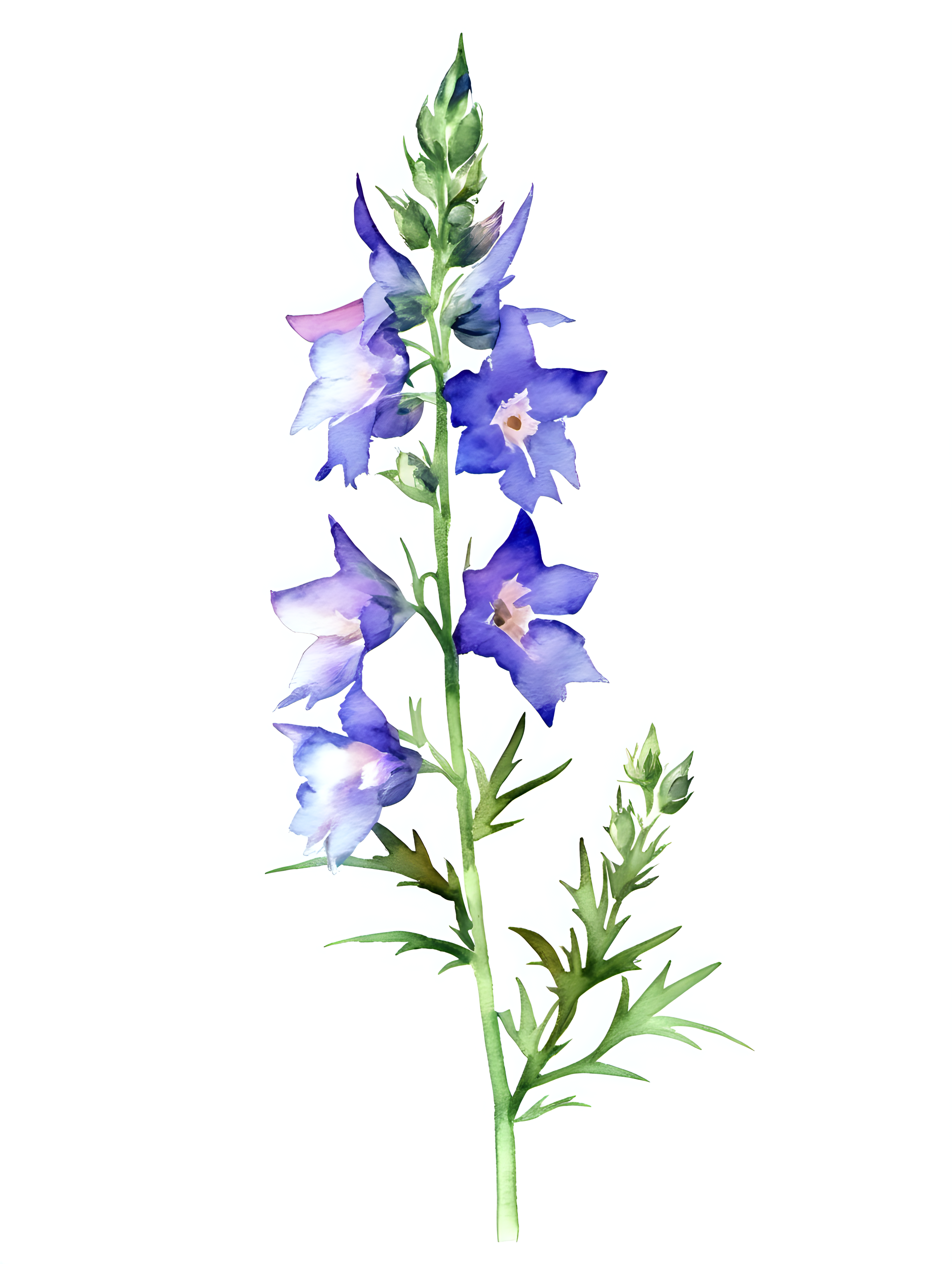 simple single lakspur, watercolor style, with a white background