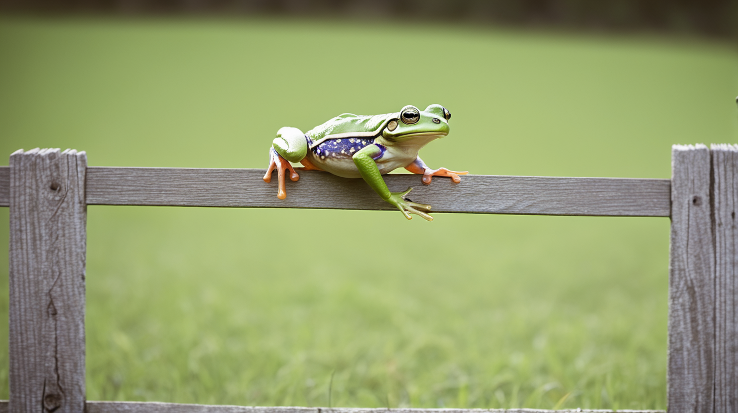 frog jumping over a fence