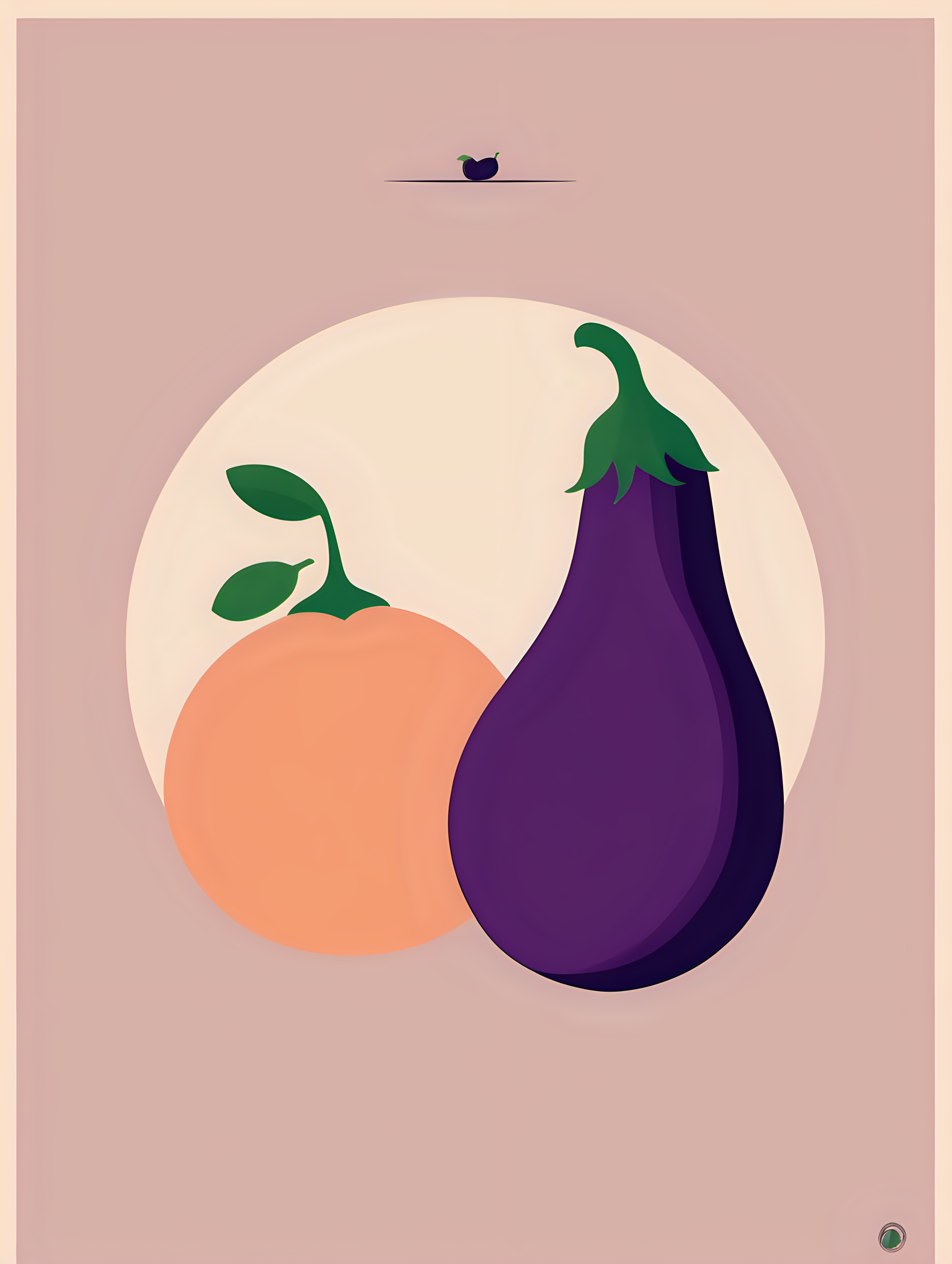 minimalist poster design featuring an eggplant and a peach 
